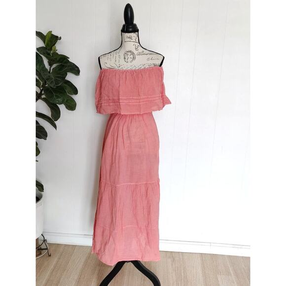 Mexican Peasant Off Shoulder Midi Dress Pastel Colors Beach One Size (Fits S-XL) - Picture 3 of 8